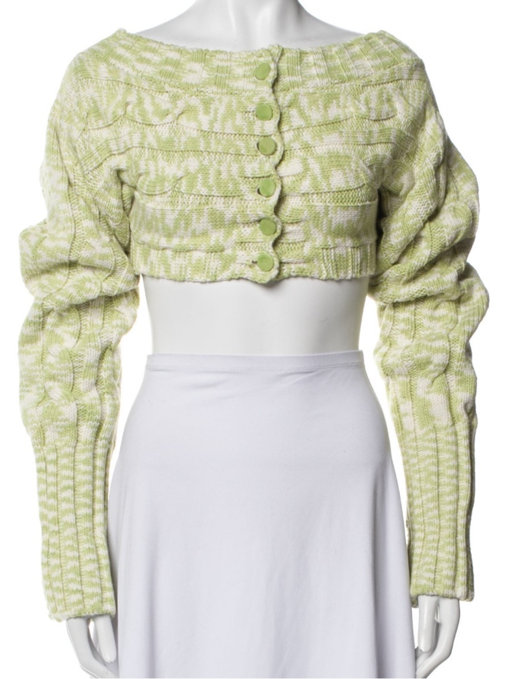 Cult Gaia Cropped Button-Front Knit Sweater in Light Green